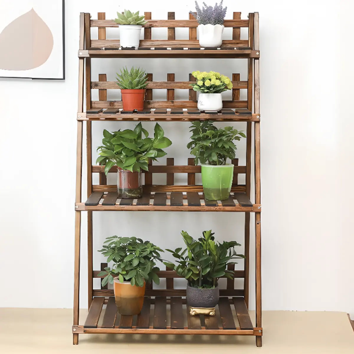 Foldable Brown Floor Wood Ladder Crate Pine Plant Stand Image - 9