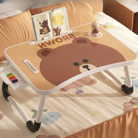 Foldable Cartoon Pattern Wood Top Metal Kids Bed Desk Image - 1