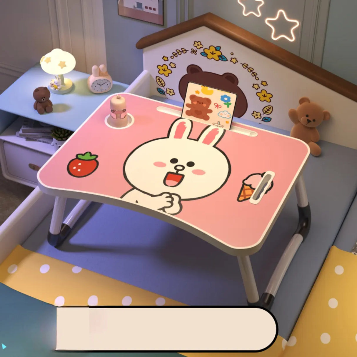 Foldable Cartoon Pattern Wood Top Metal Kids Bed Desk Image - 11