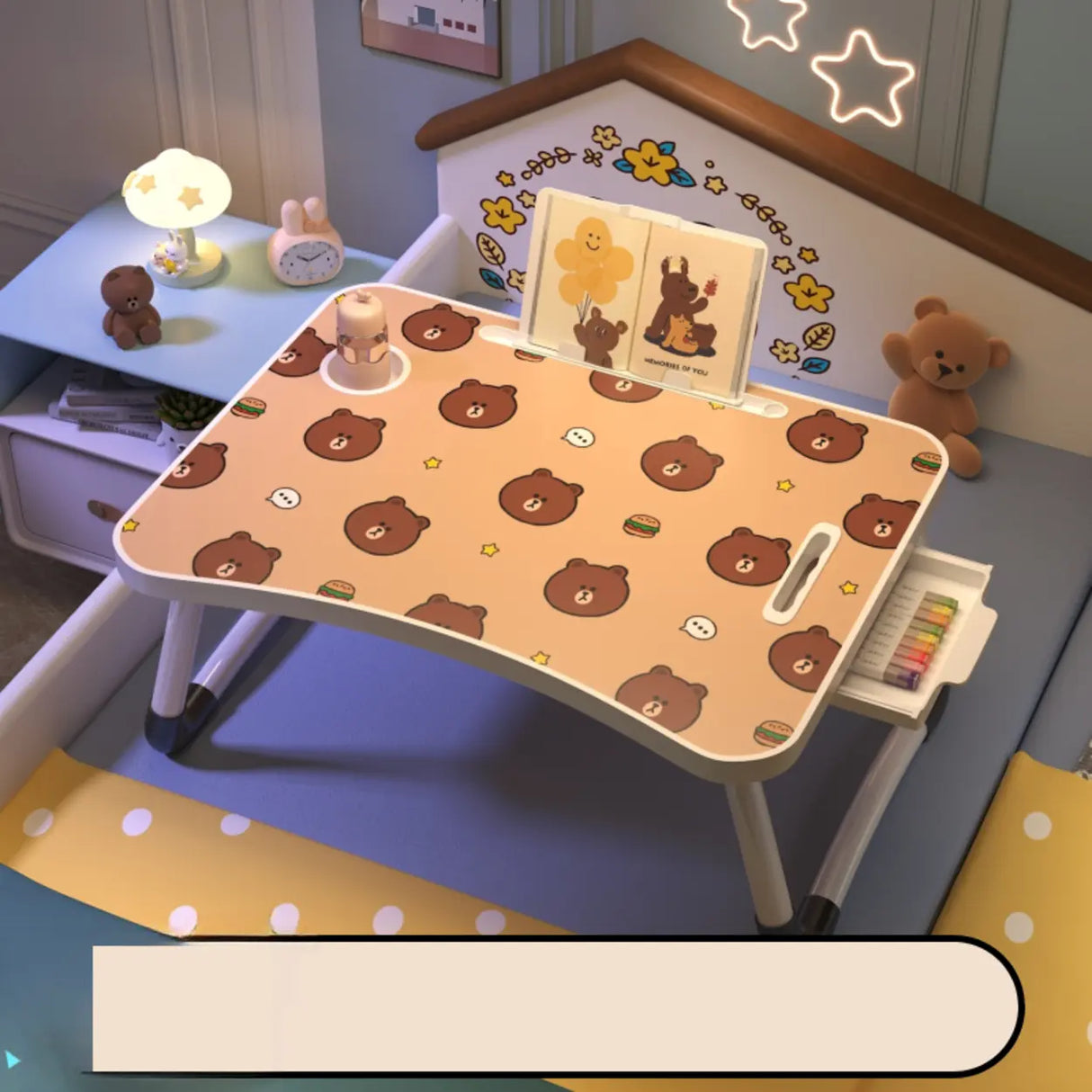 Foldable Cartoon Pattern Wood Top Metal Kids Bed Desk Image - 19