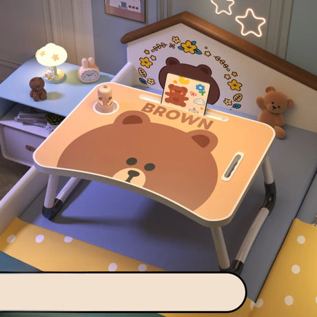 Foldable Cartoon Pattern Wood Top Metal Kids Bed Desk Image - 2