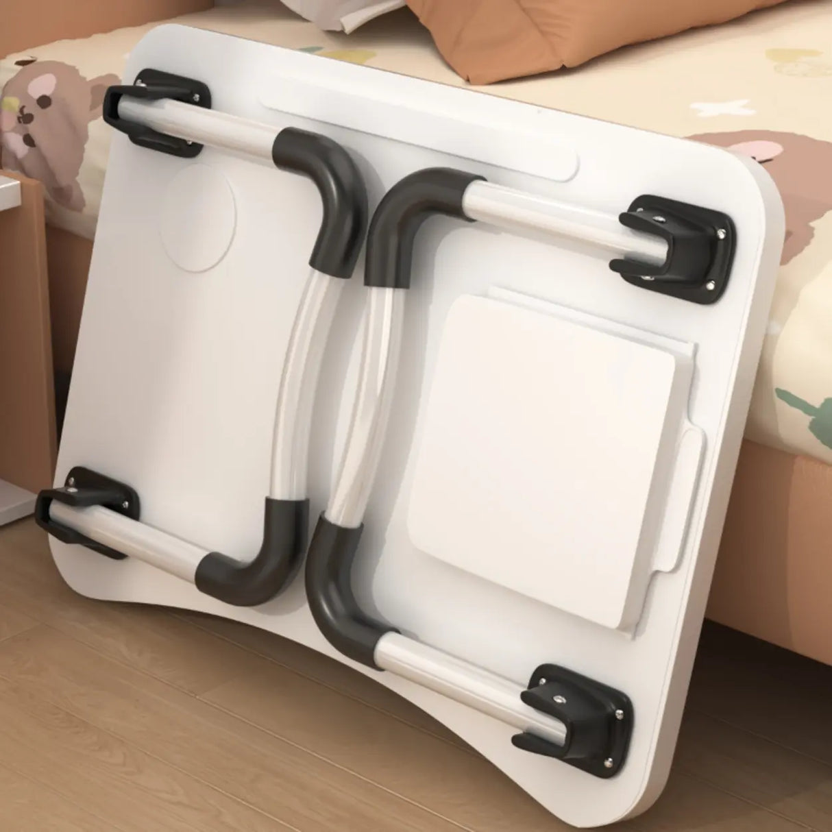 Foldable Cartoon Pattern Wood Top Metal Kids Bed Desk Image - 4