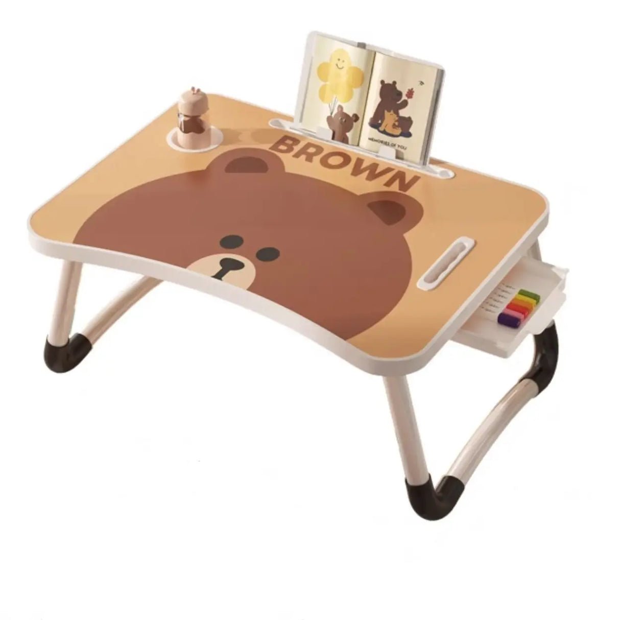 Foldable Cartoon Pattern Wood Top Metal Kids Bed Desk Image - 6