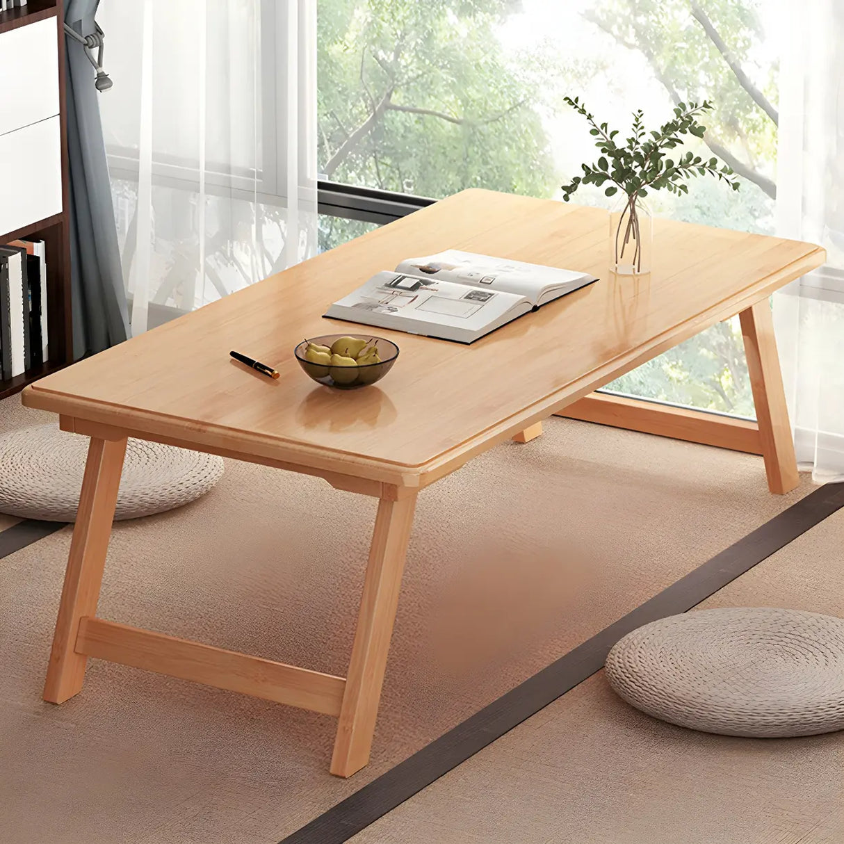 Foldable Collapsible Wood Rectangular Coffee Table Image - 11