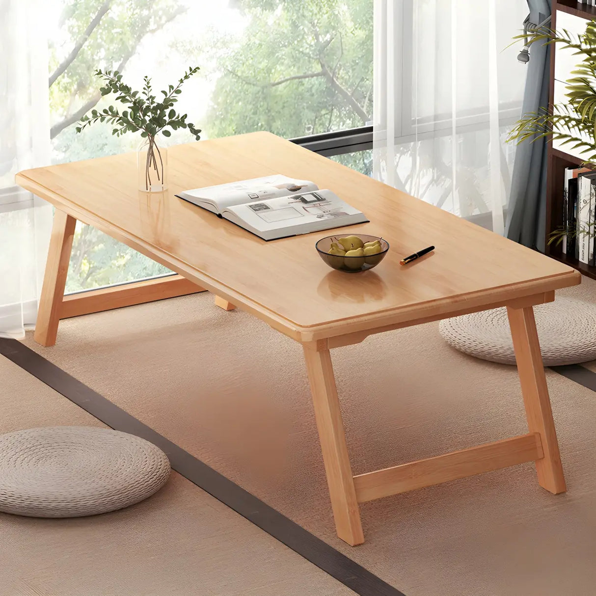 Foldable Collapsible Wood Rectangular Coffee Table Image - 1