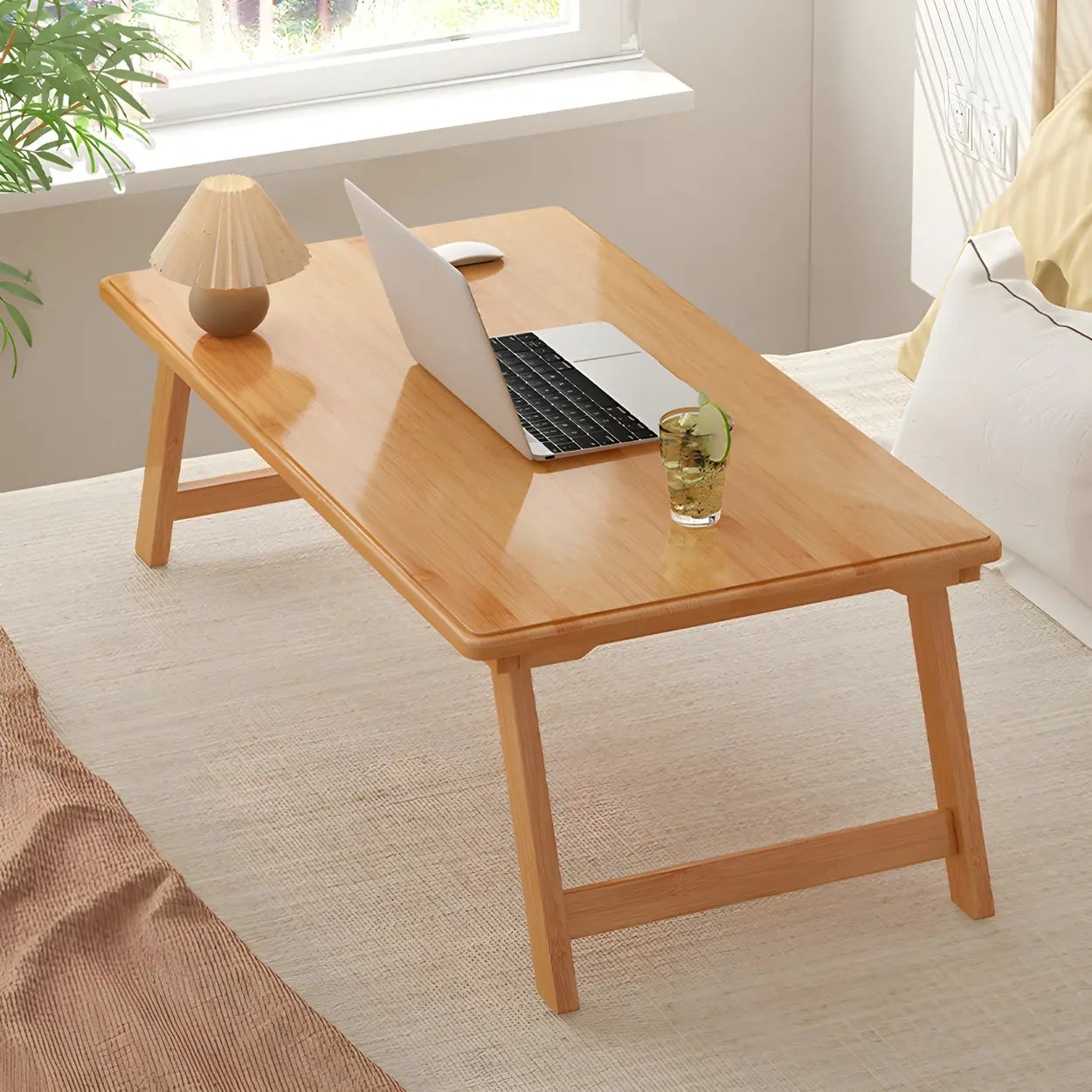 Foldable Collapsible Wood Rectangular Coffee Table Image - 2