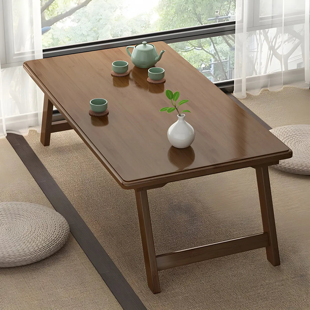 Foldable Collapsible Wood Rectangular Coffee Table Image - 4