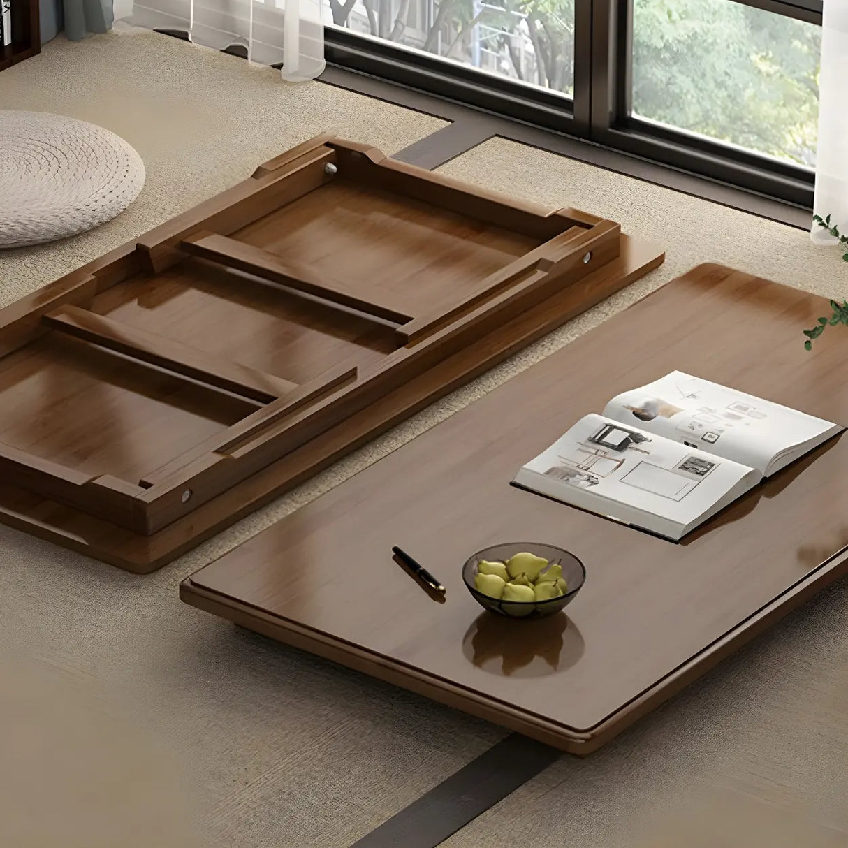 Foldable Collapsible Wood Rectangular Coffee Table Image - 8