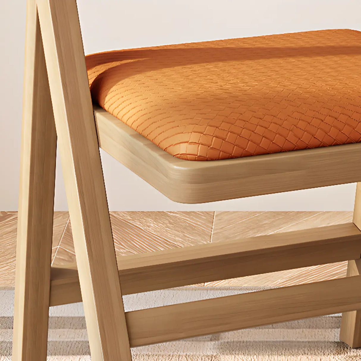 Foldable Leather Seat Rattan Back Wood Dining Chair Image - 8