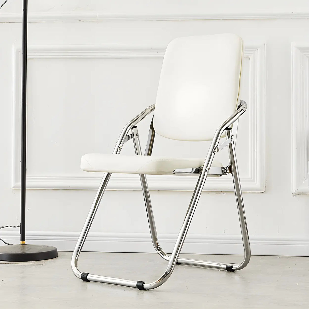 Foldable Metal Dining Side Chair with Silver Leg Image - 2