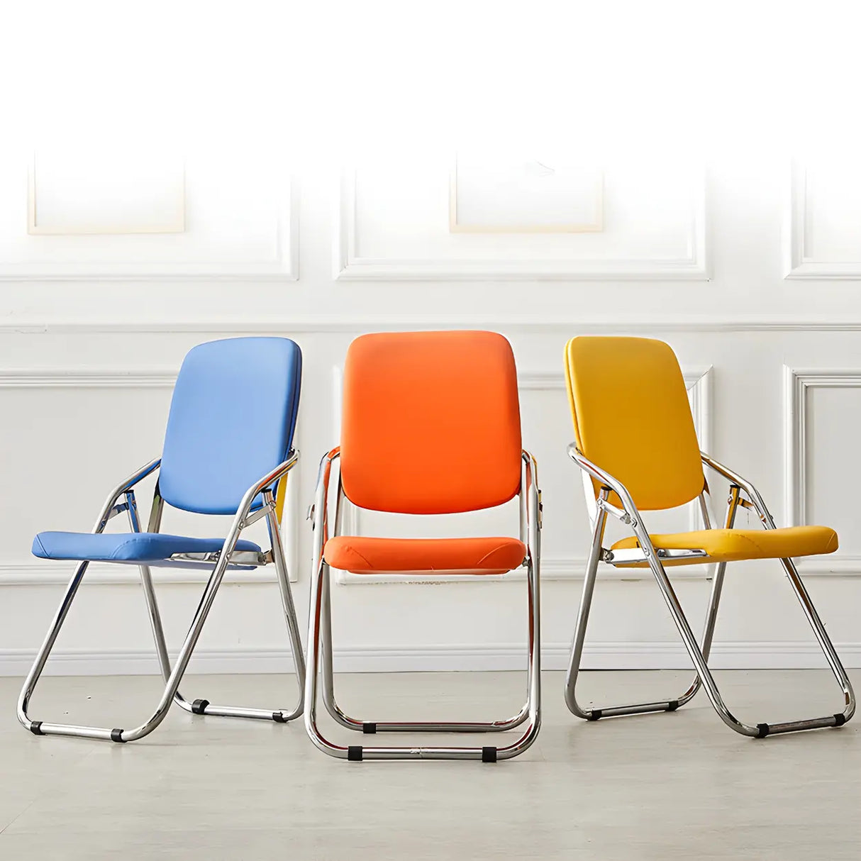 Foldable Metal Dining Side Chair with Silver Leg Image - 20