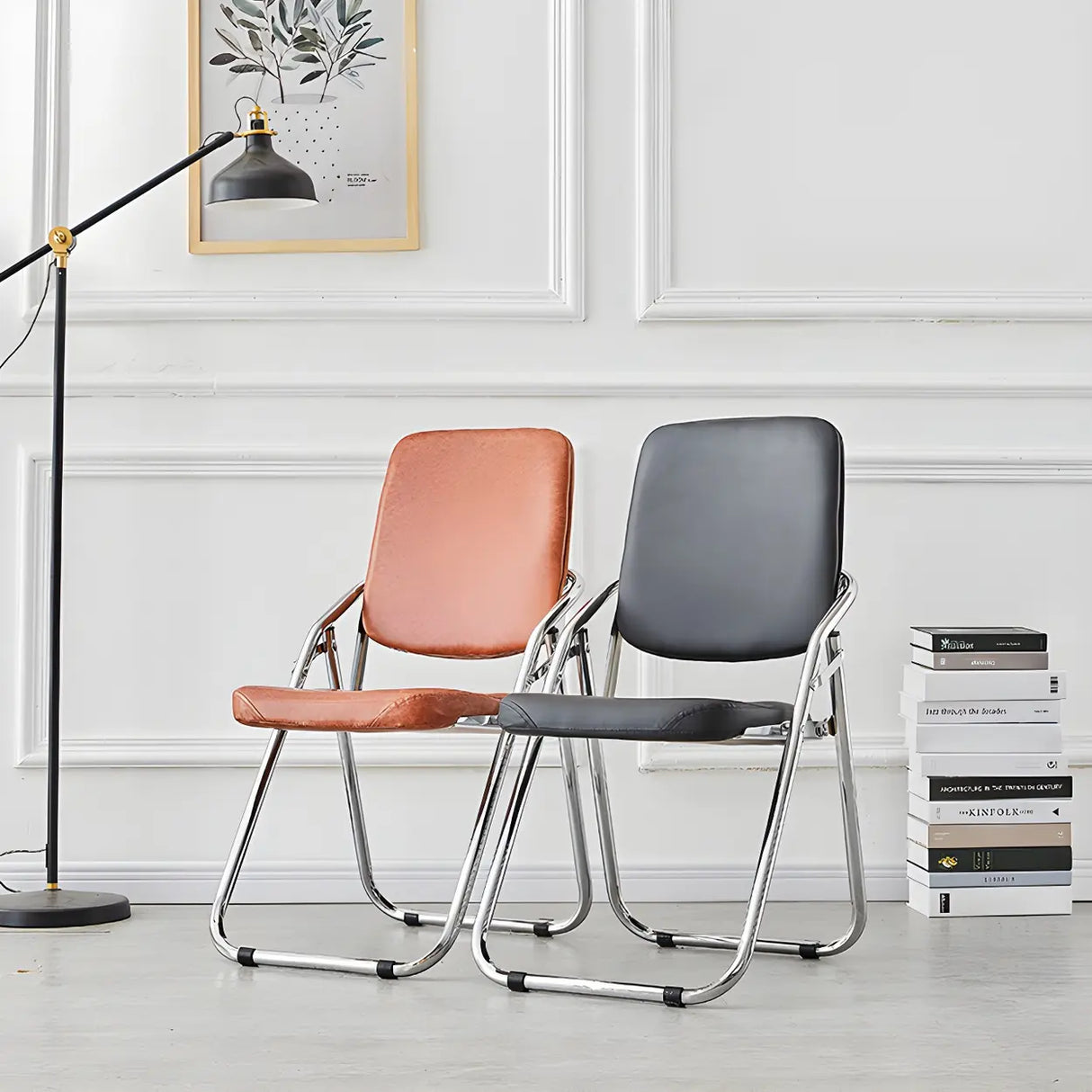 Foldable Metal Dining Side Chair with Silver Leg Image - 21