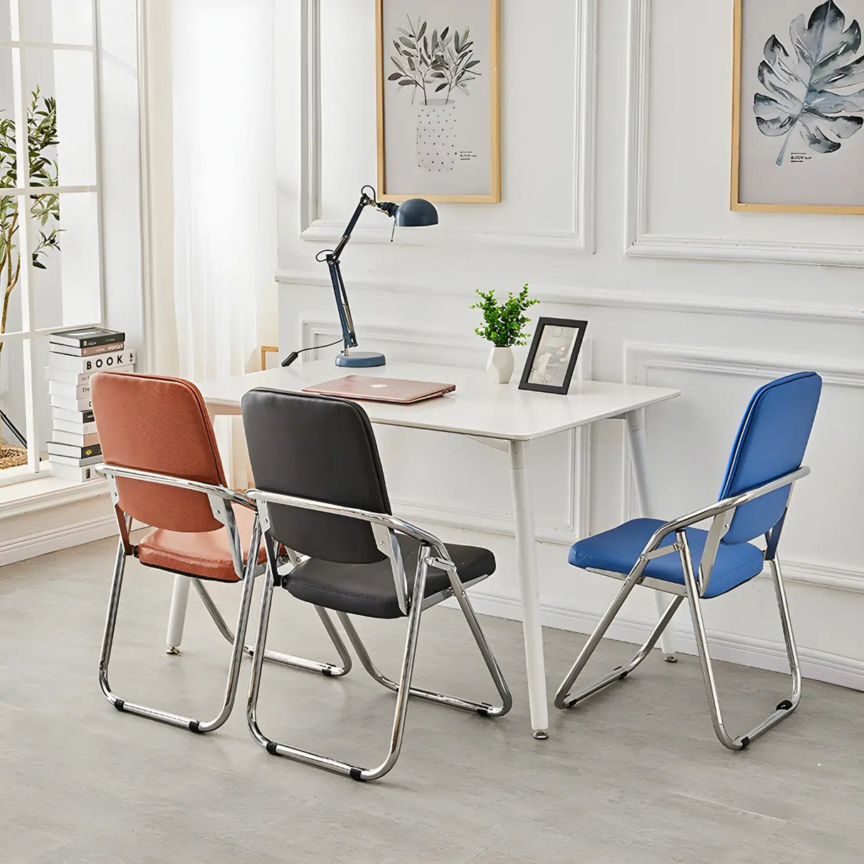 Foldable Metal Dining Side Chair with Silver Leg Image - 23