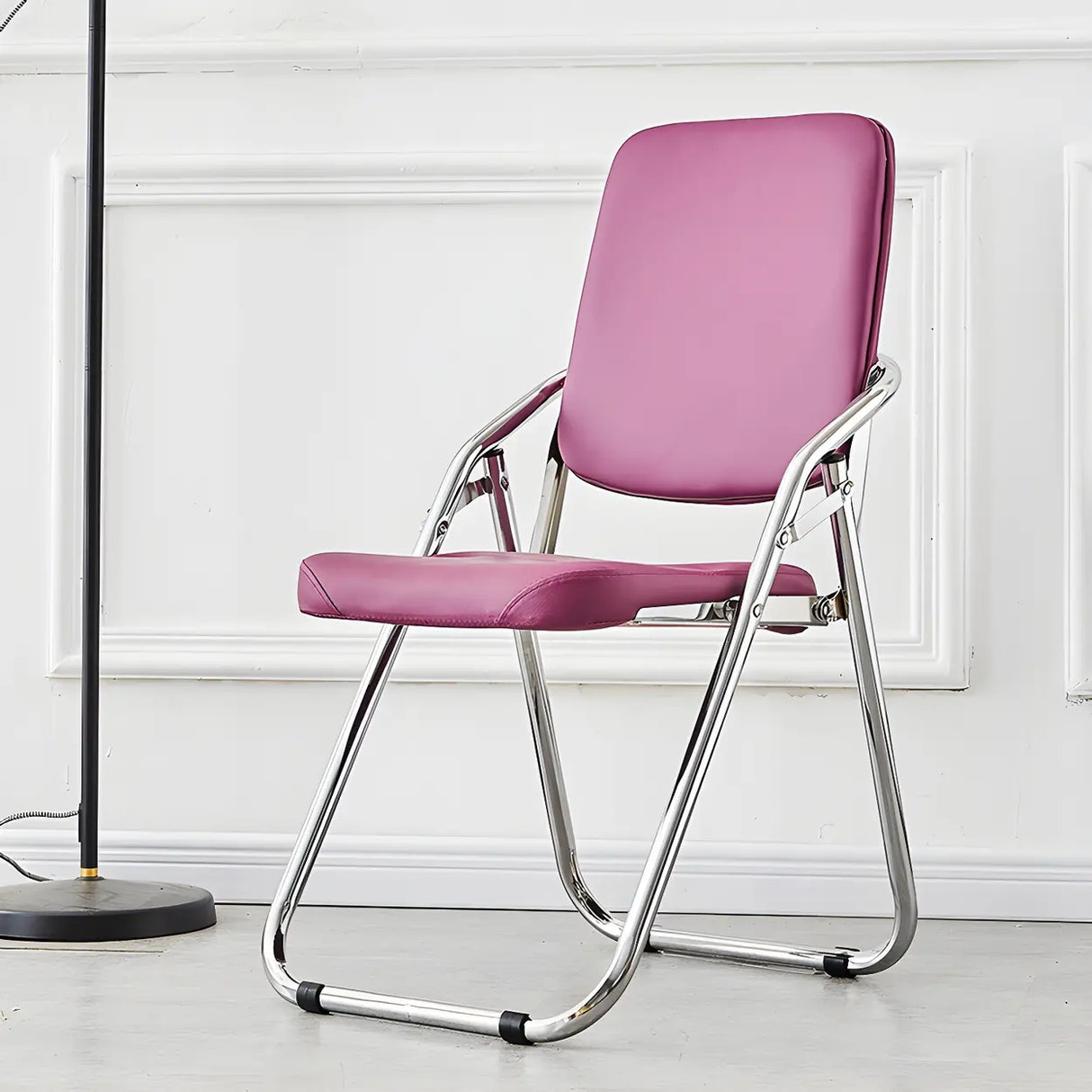 Foldable Metal Dining Side Chair with Silver Leg Image - 25