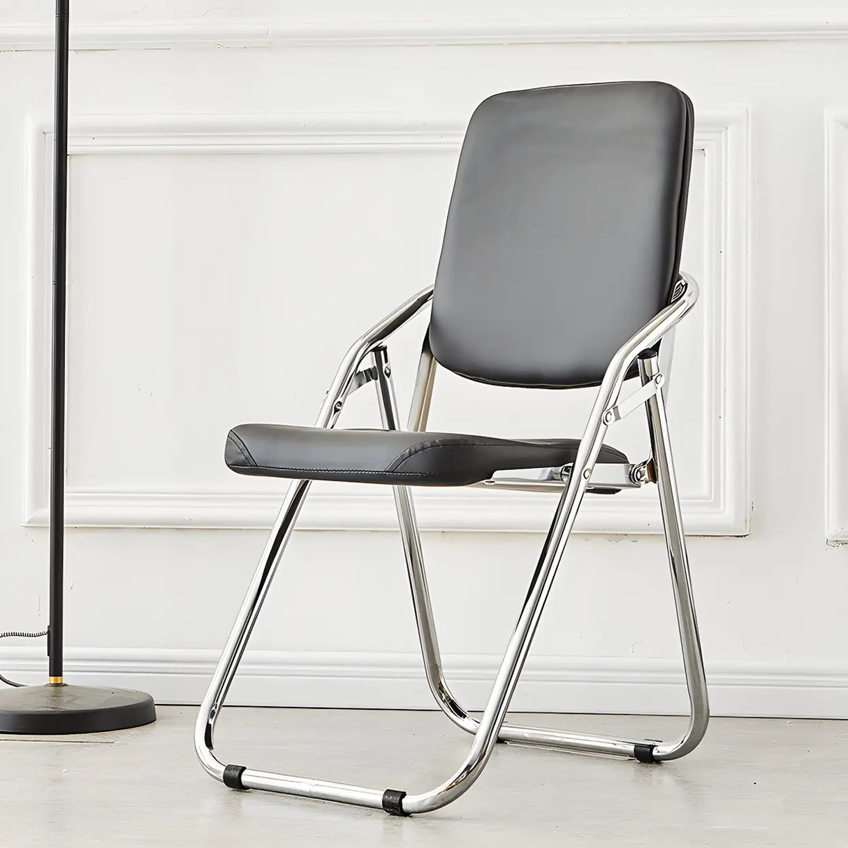 Foldable Metal Dining Side Chair with Silver Leg Image - 34
