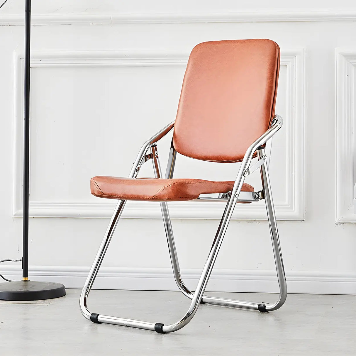 Foldable Metal Dining Side Chair with Silver Leg Image - 37