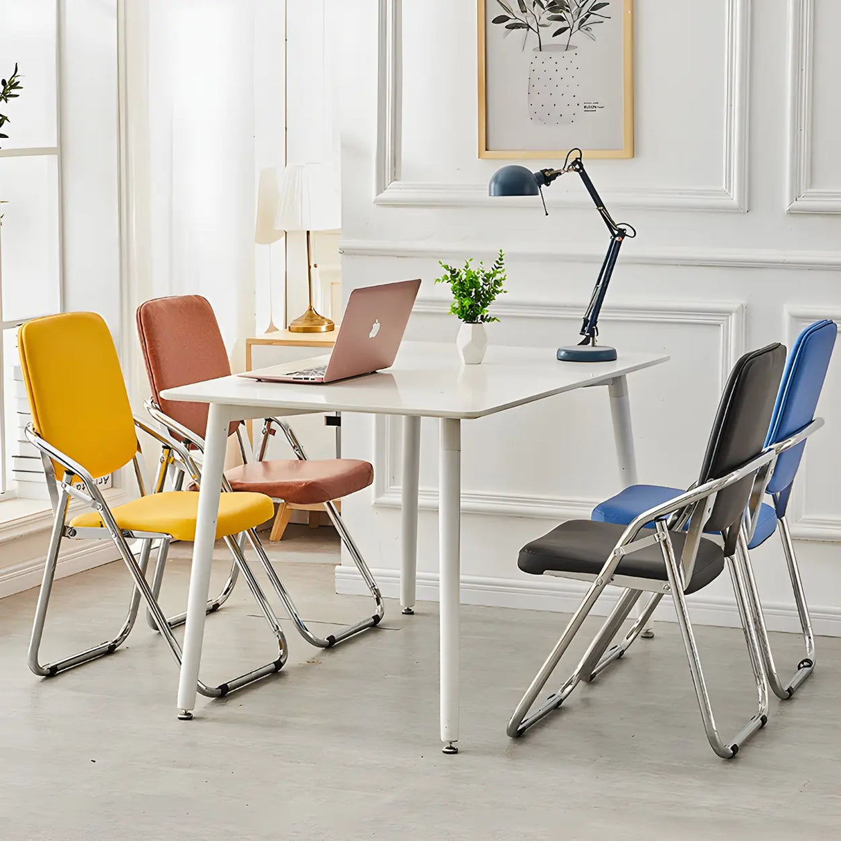 Foldable Metal Dining Side Chair with Silver Leg Image - 4