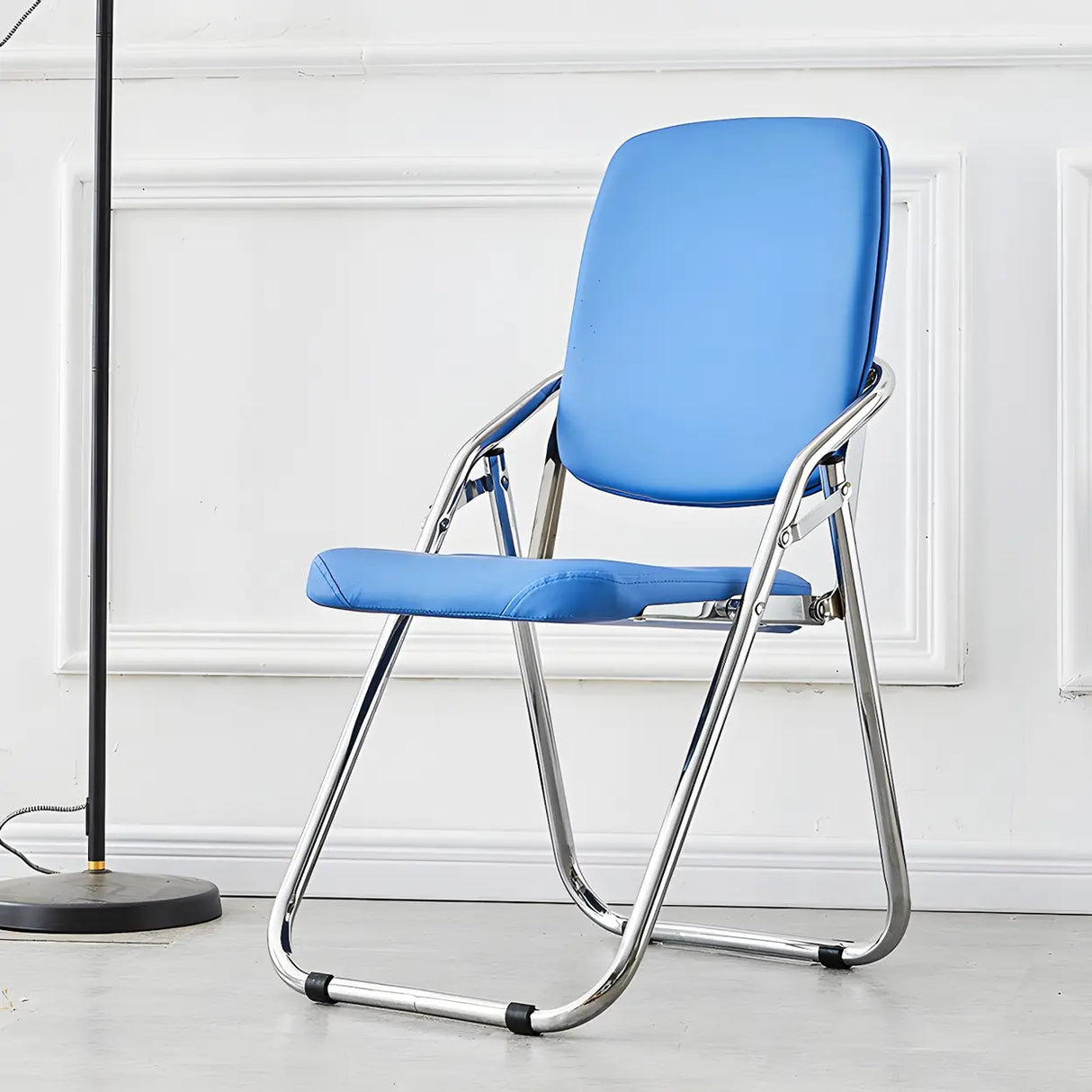 Foldable Metal Dining Side Chair with Silver Leg Image - 40