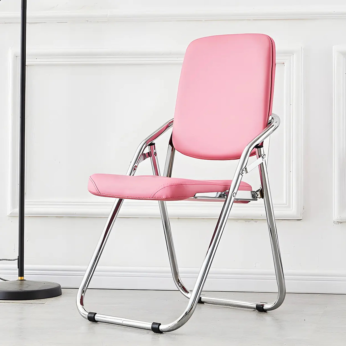Foldable Metal Dining Side Chair with Silver Leg Image - 46