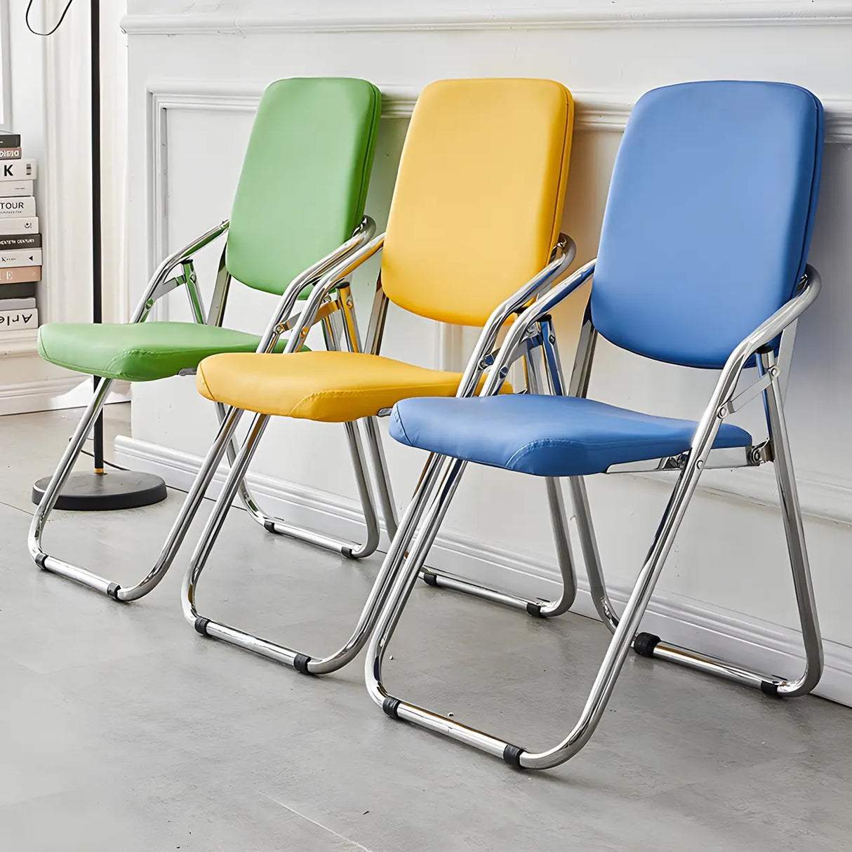 Foldable Metal Dining Side Chair with Silver Leg Image - 6