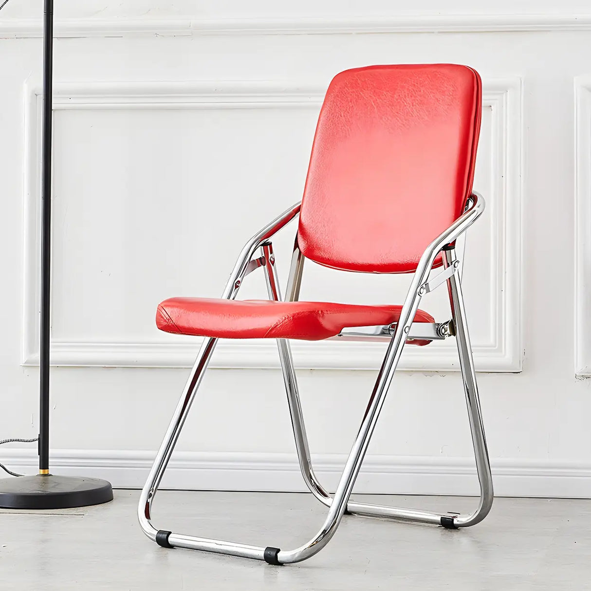 Foldable Metal Dining Side Chair with Silver Leg Image - 7