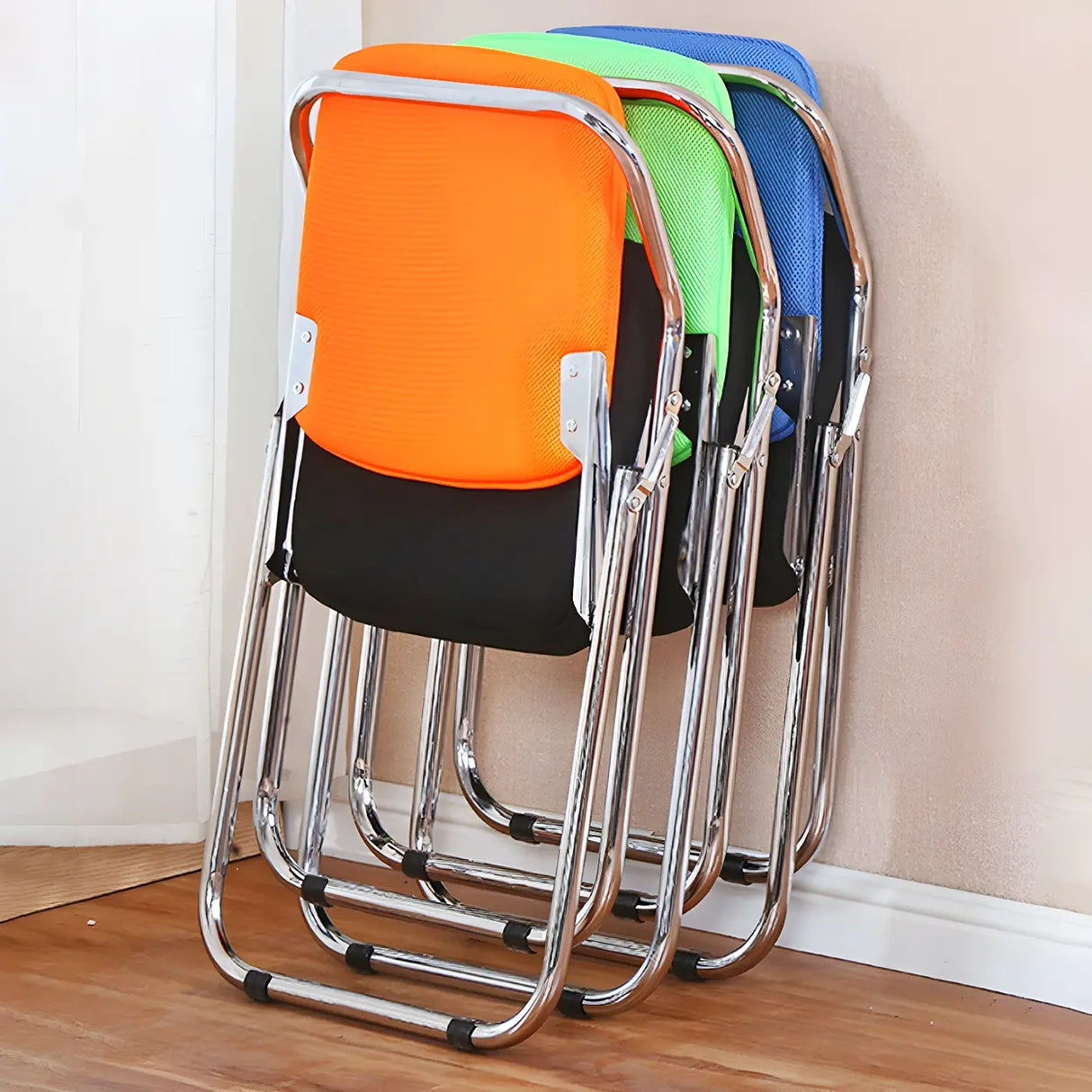 Foldable Metal Dining Side Chair with Silver Leg Image - 8