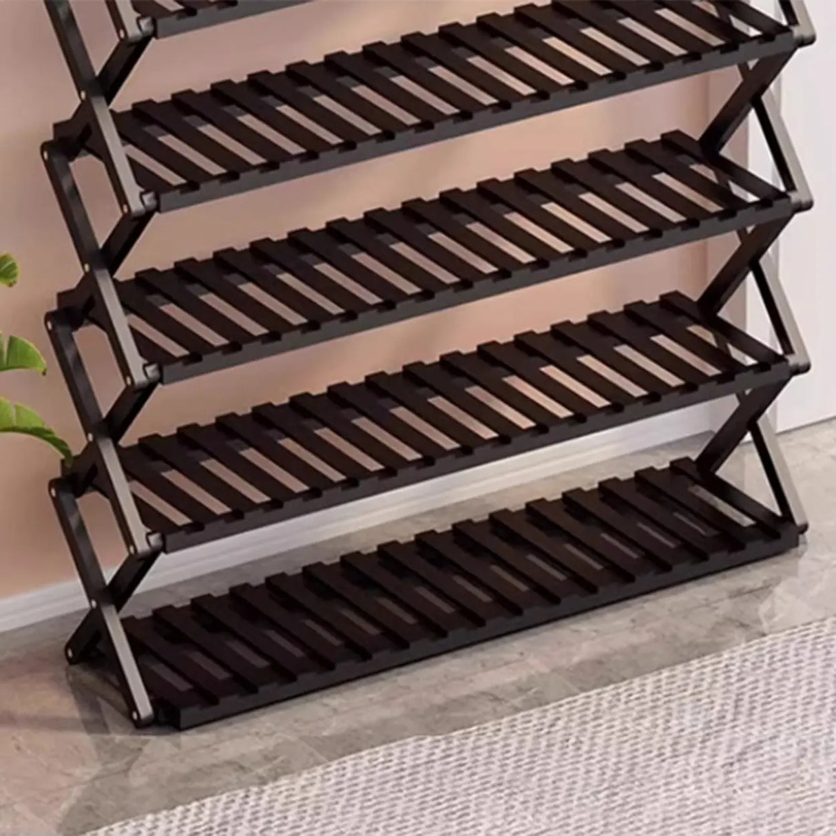 Foldable Metal Entryway Black Free Standing Shoe Rack Image - 11