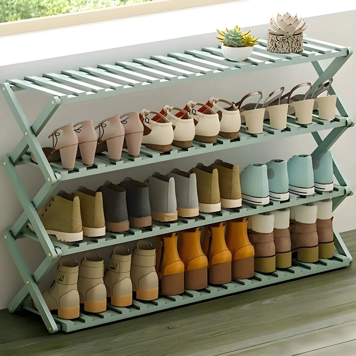 Foldable Metal Entryway Black Free Standing Shoe Rack Image - 12