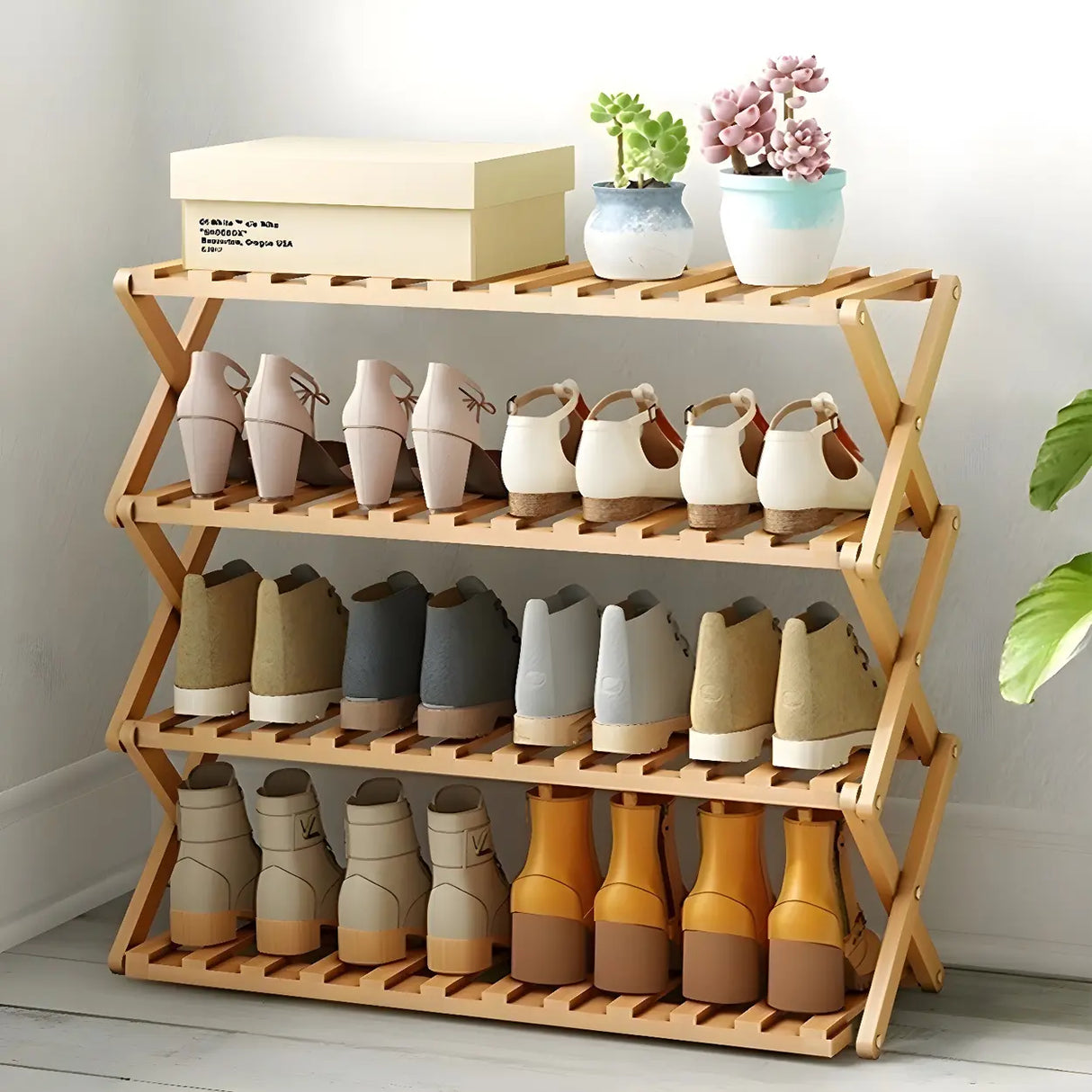 Foldable Metal Entryway Black Free Standing Shoe Rack Image - 13