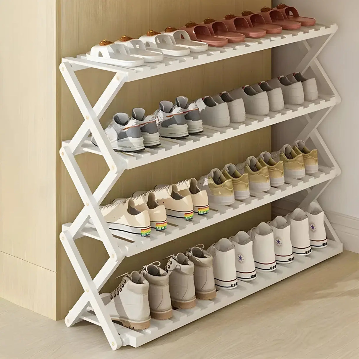Foldable Metal Entryway Black Free Standing Shoe Rack Image - 16
