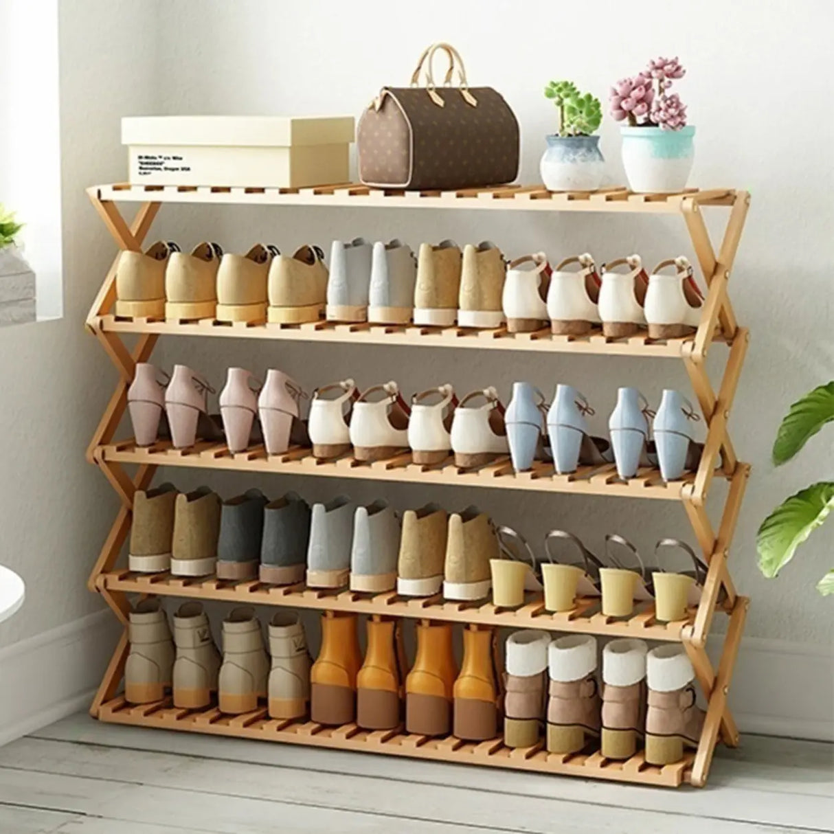 Foldable Metal Entryway Black Free Standing Shoe Rack Image - 17