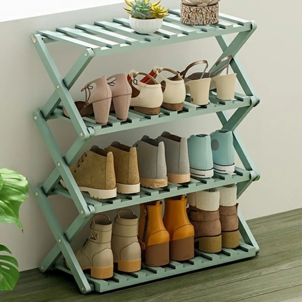 Foldable Metal Entryway Black Free Standing Shoe Rack Image - 18