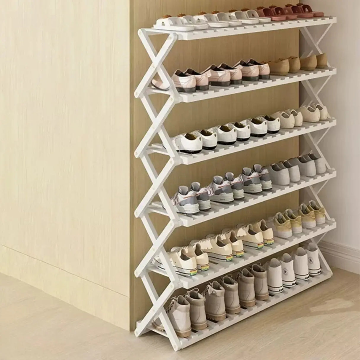 Foldable Metal Entryway Black Free Standing Shoe Rack Image - 20