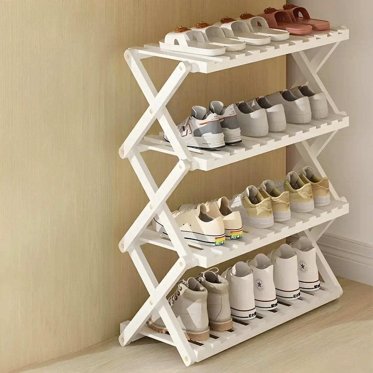 Foldable Metal Entryway Black Free Standing Shoe Rack Image - 22