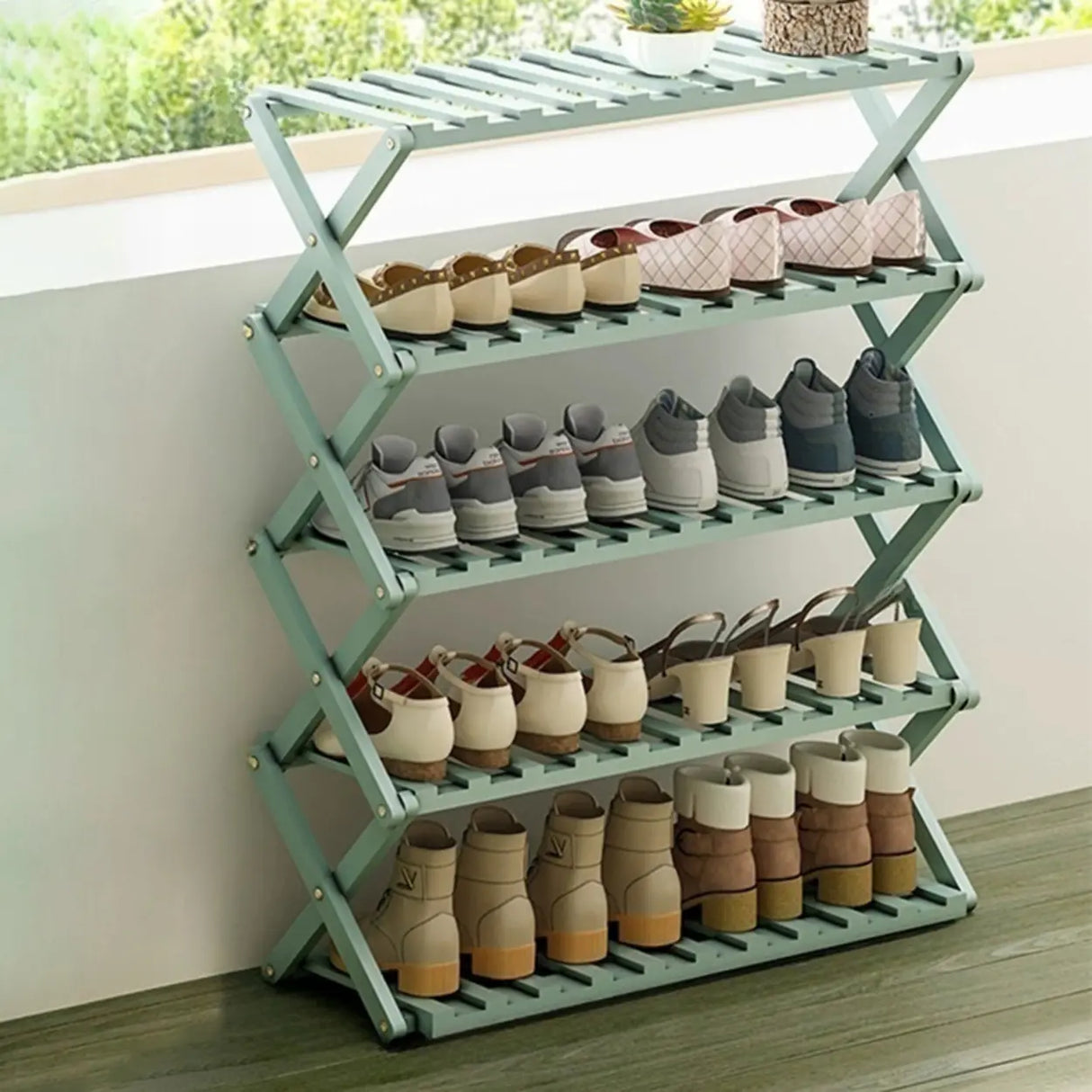 Foldable Metal Entryway Black Free Standing Shoe Rack Image - 24