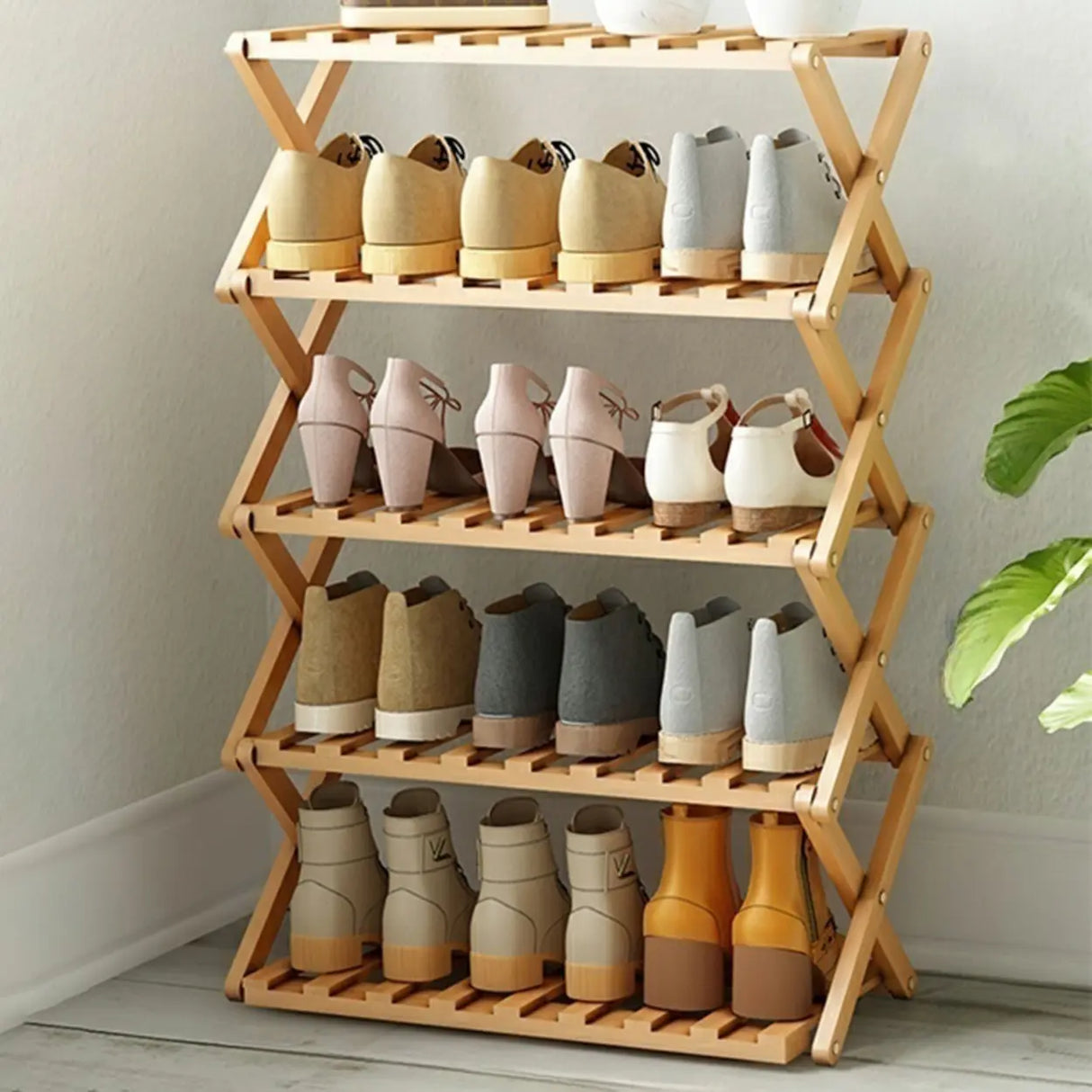 Foldable Metal Entryway Black Free Standing Shoe Rack Image - 25