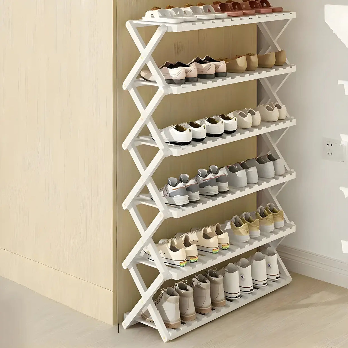 Foldable Metal Entryway Black Free Standing Shoe Rack Image - 26