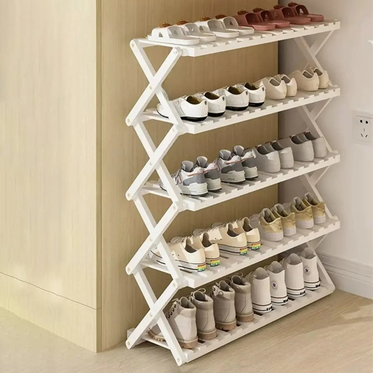 Foldable Metal Entryway Black Free Standing Shoe Rack Image - 28
