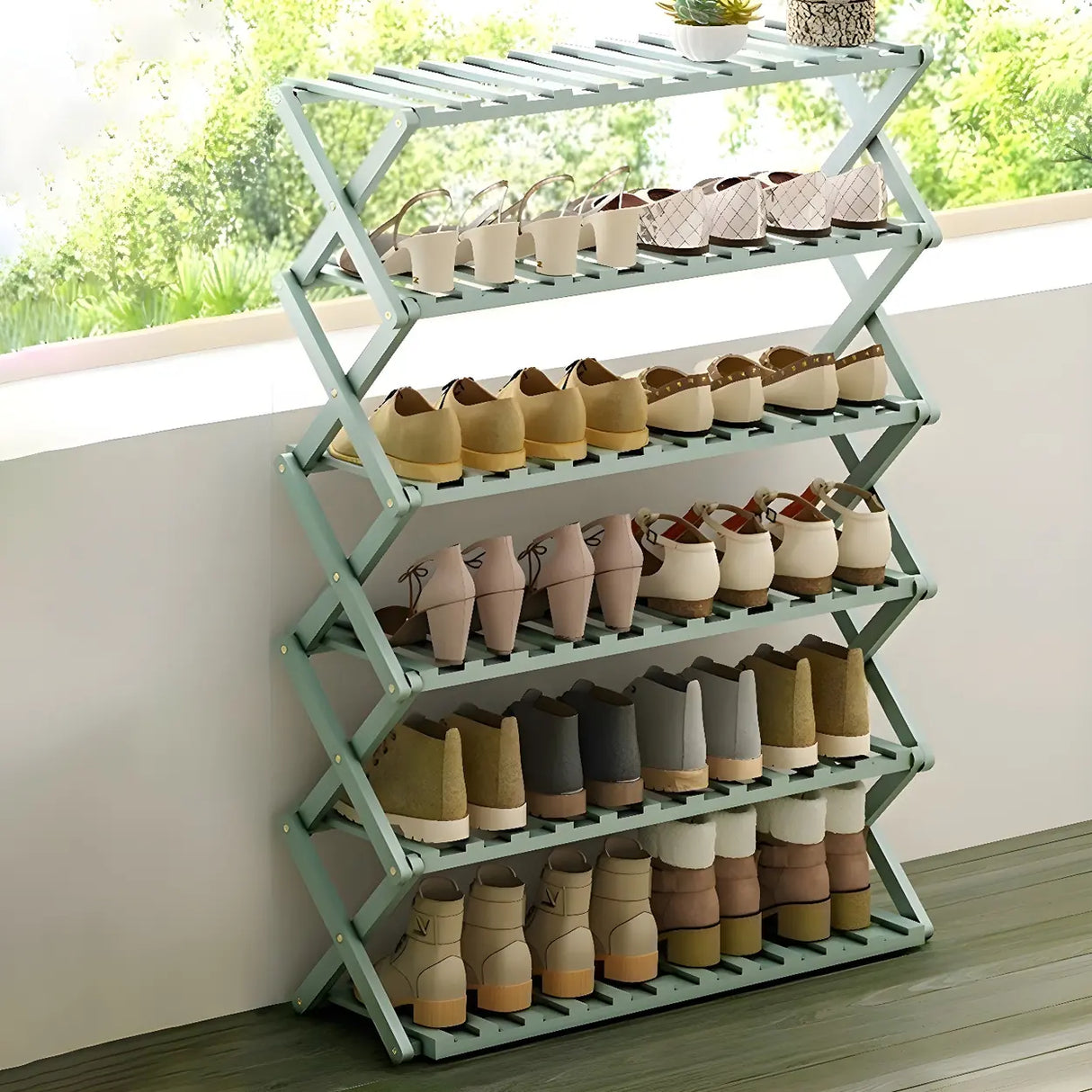 Foldable Metal Entryway Black Free Standing Shoe Rack Image - 30