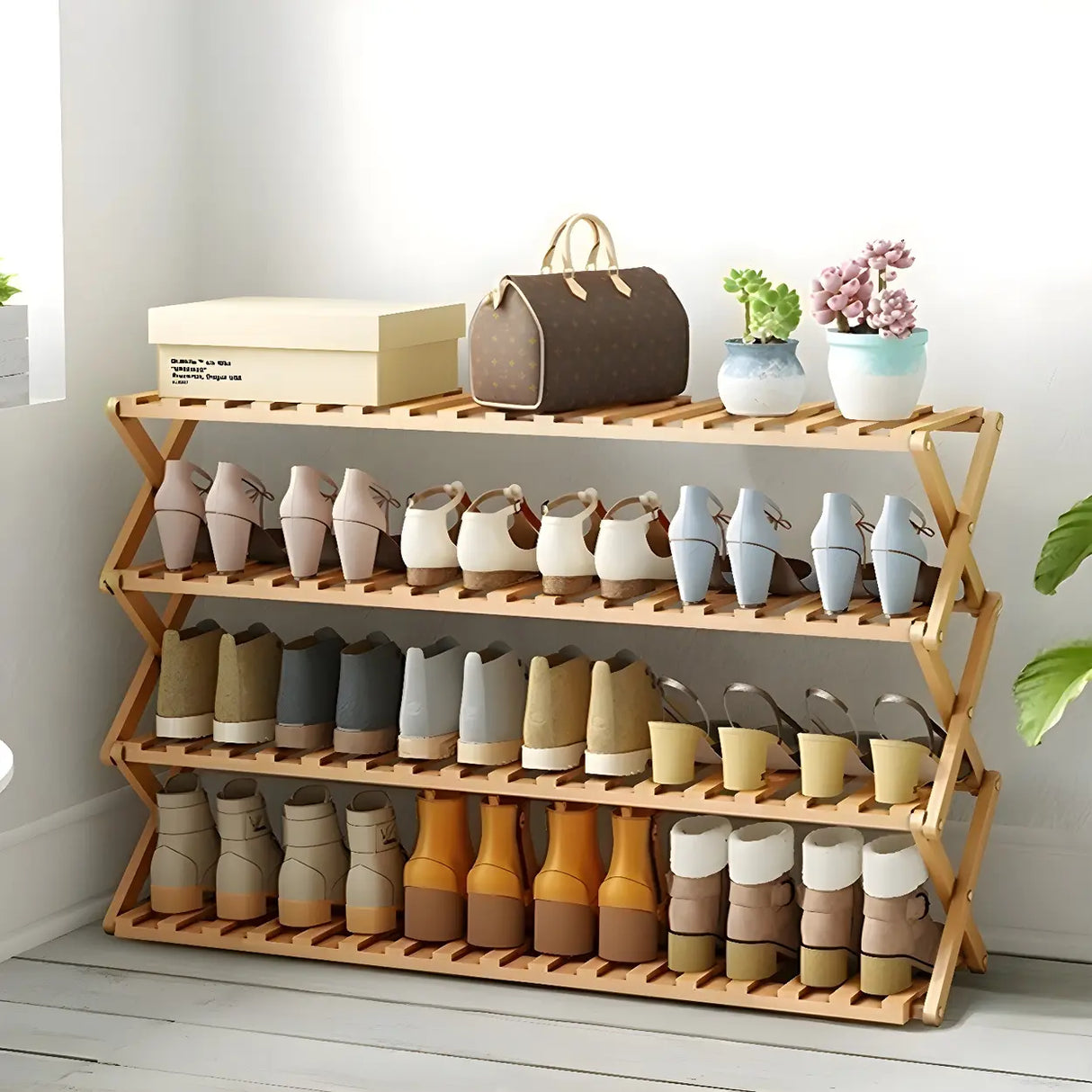 Foldable Metal Entryway Black Free Standing Shoe Rack Image - 31