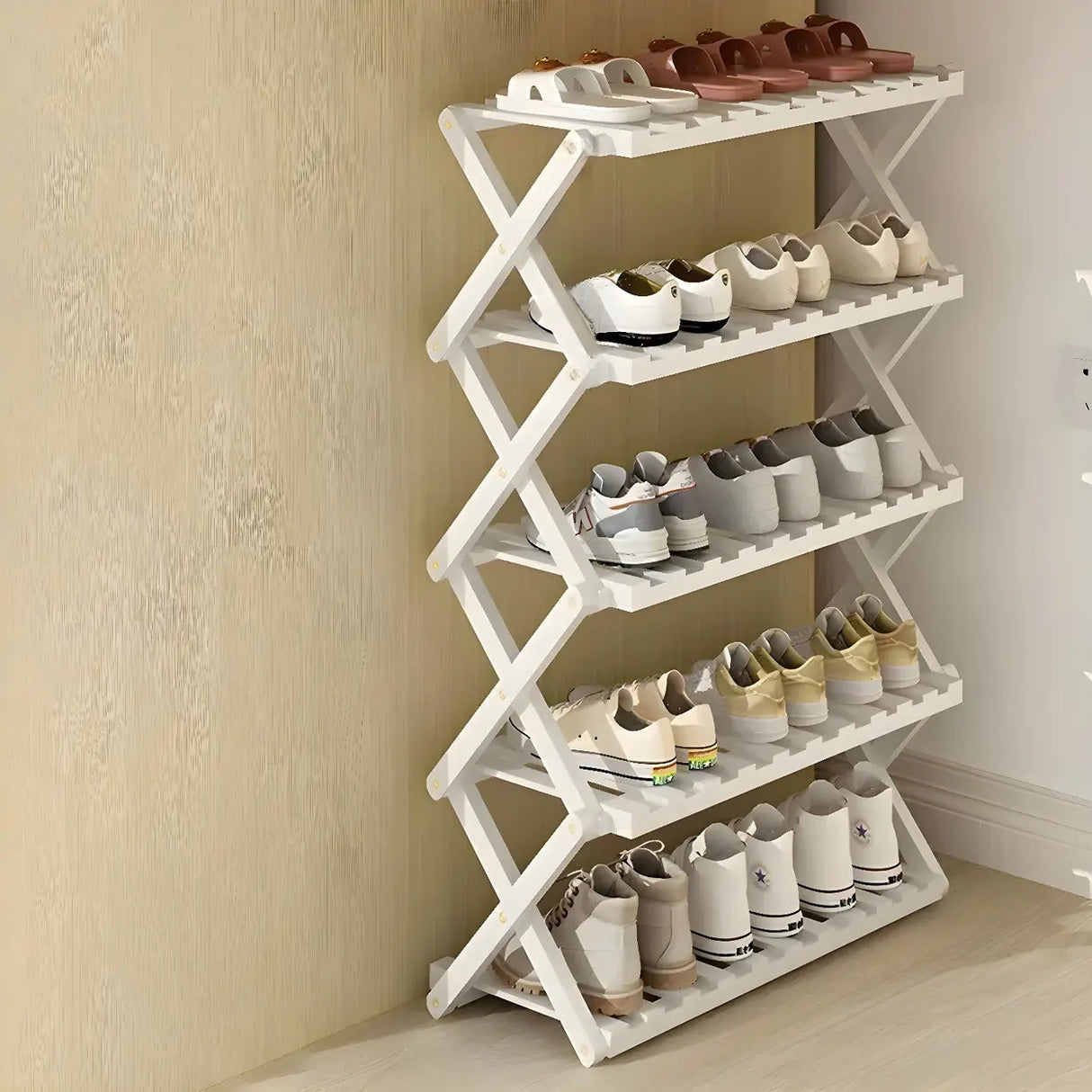 Foldable Metal Entryway Black Free Standing Shoe Rack Image - 32