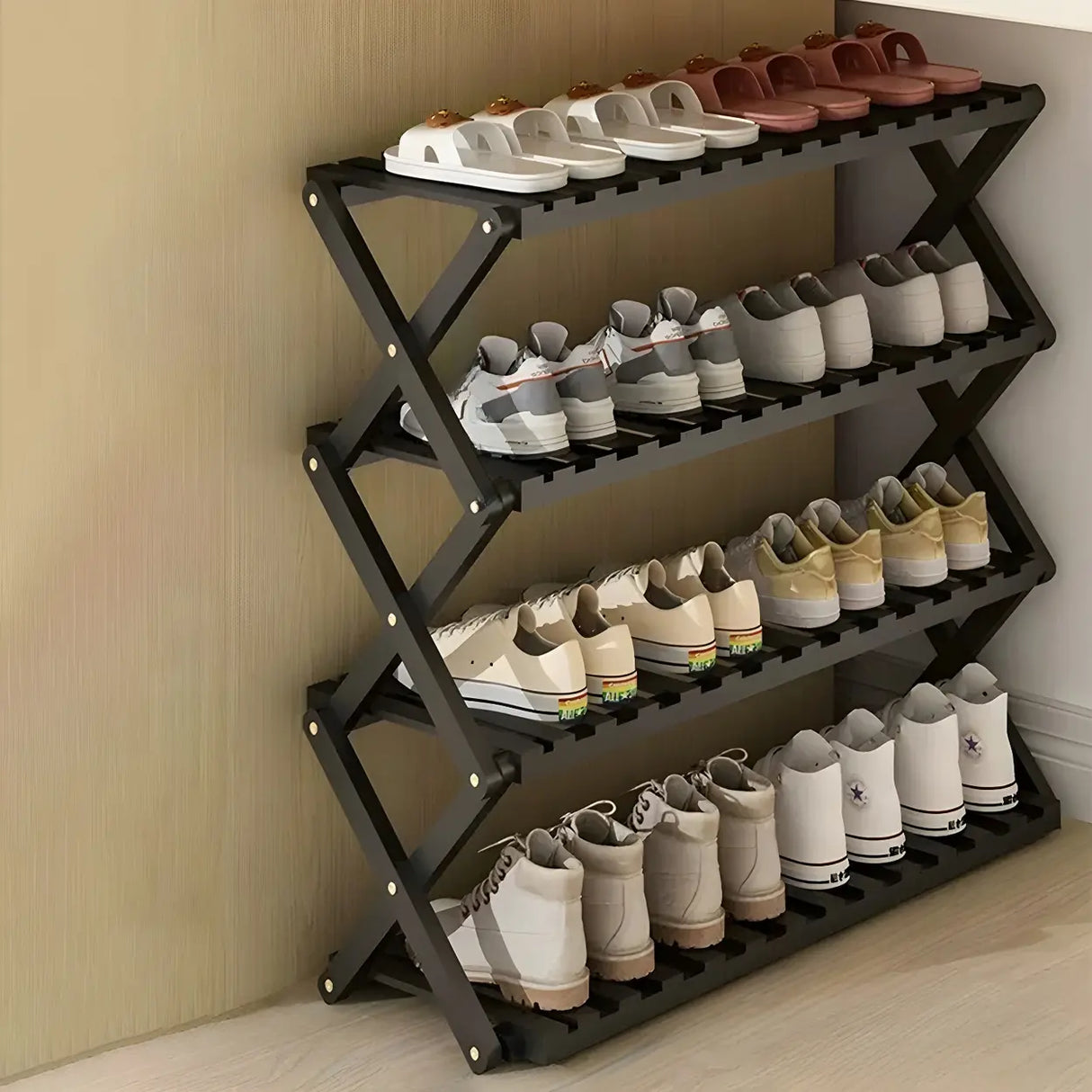 Foldable Metal Entryway Black Free Standing Shoe Rack Image - 33