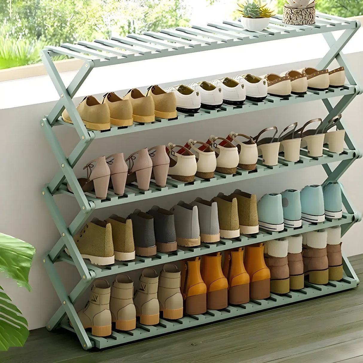 Foldable Metal Entryway Black Free Standing Shoe Rack Image - 34