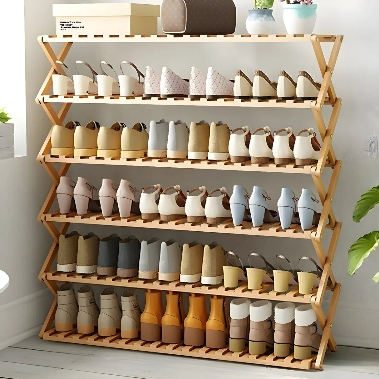 Foldable Metal Entryway Black Free Standing Shoe Rack Image - 35