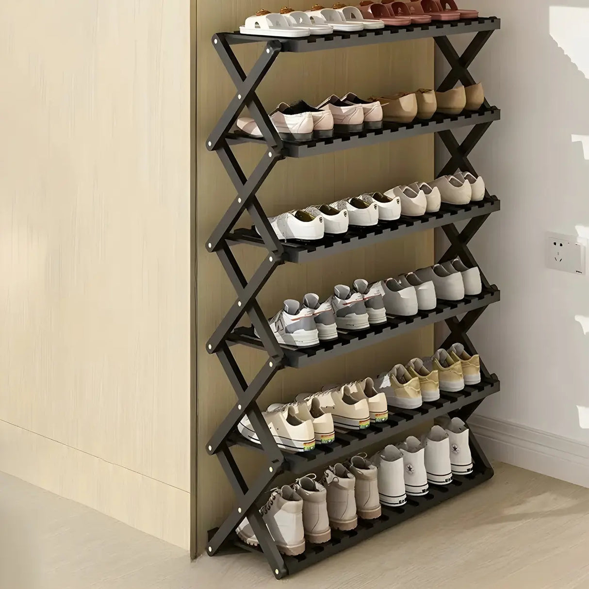 Foldable Metal Entryway Black Free Standing Shoe Rack Image - 36
