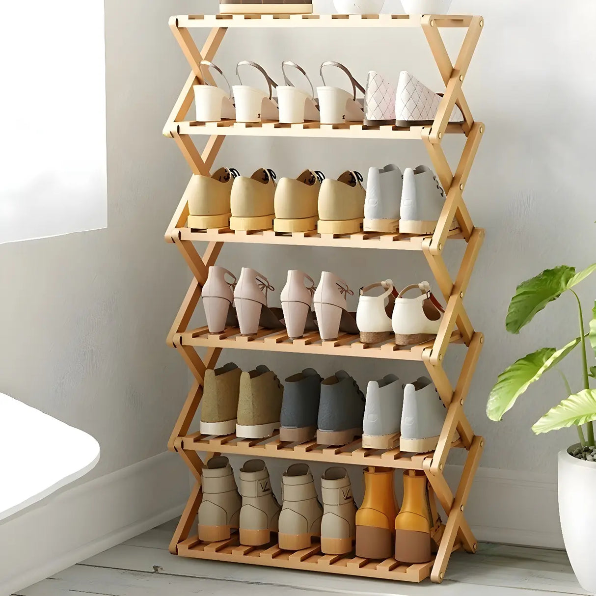 Foldable Metal Entryway Black Free Standing Shoe Rack Image - 37