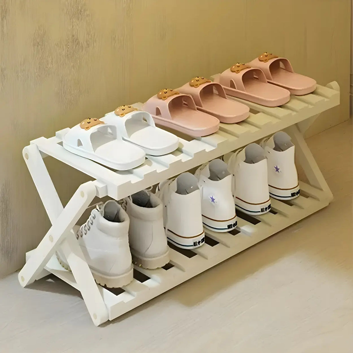 Foldable Metal Entryway Black Free Standing Shoe Rack Image - 39