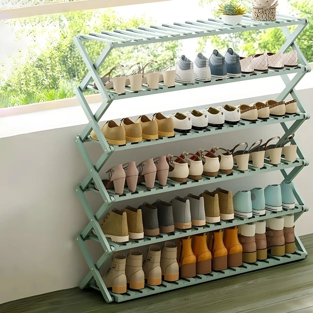 Foldable Metal Entryway Black Free Standing Shoe Rack Image - 4