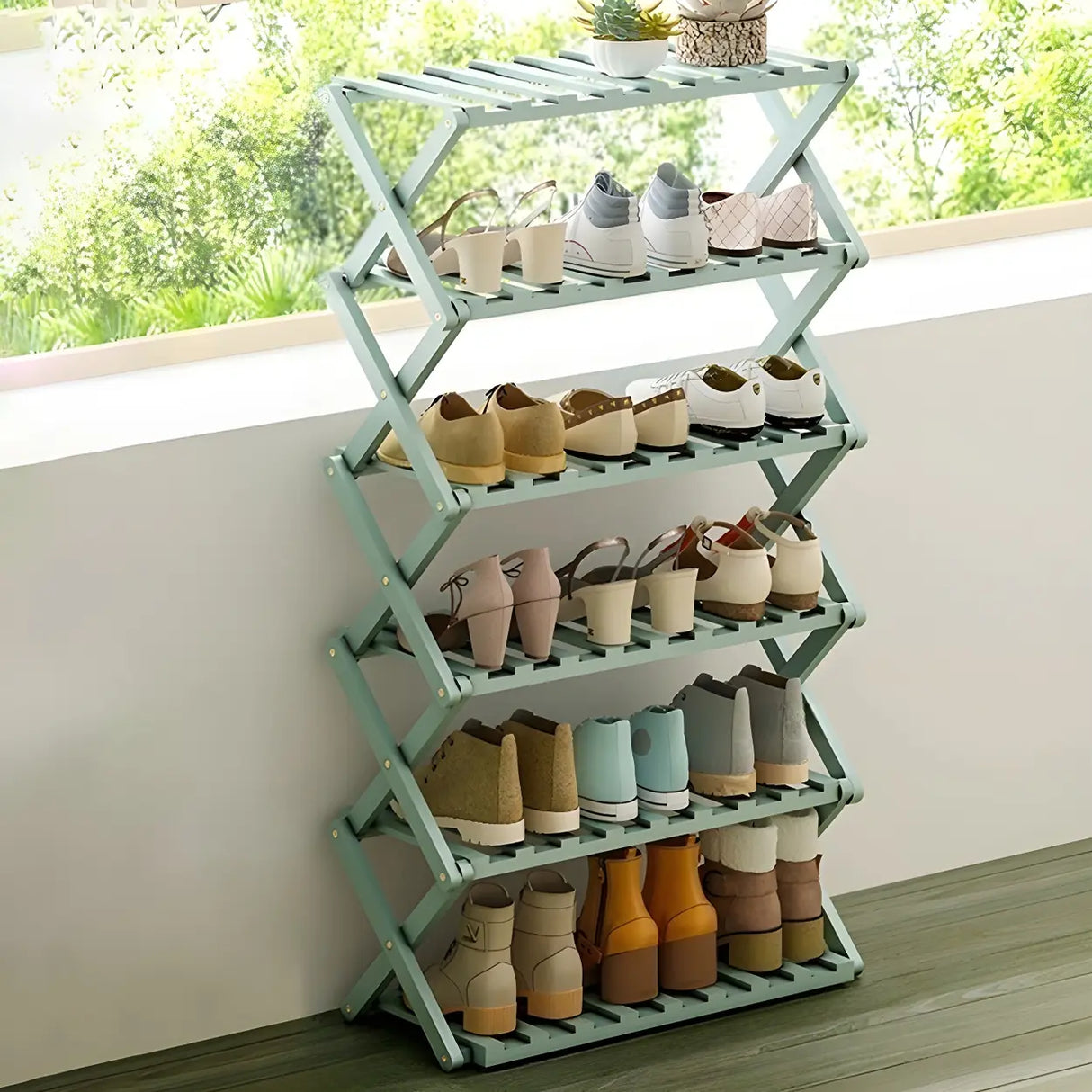 Foldable Metal Entryway Black Free Standing Shoe Rack Image - 40
