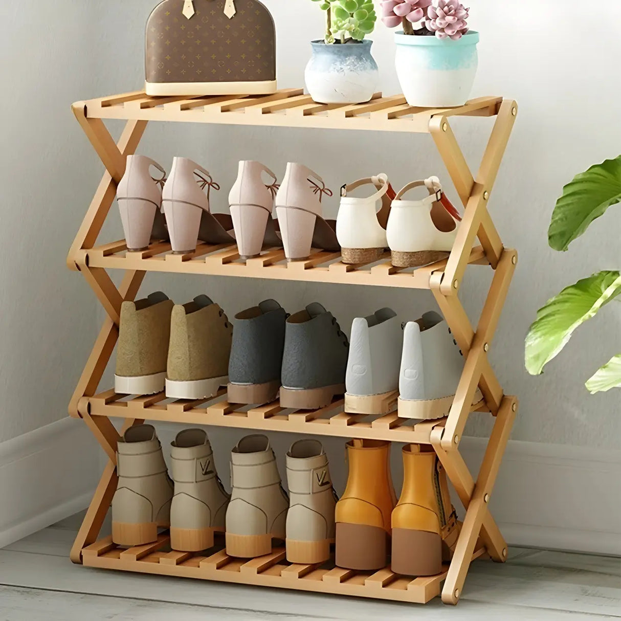 Foldable Metal Entryway Black Free Standing Shoe Rack Image - 41